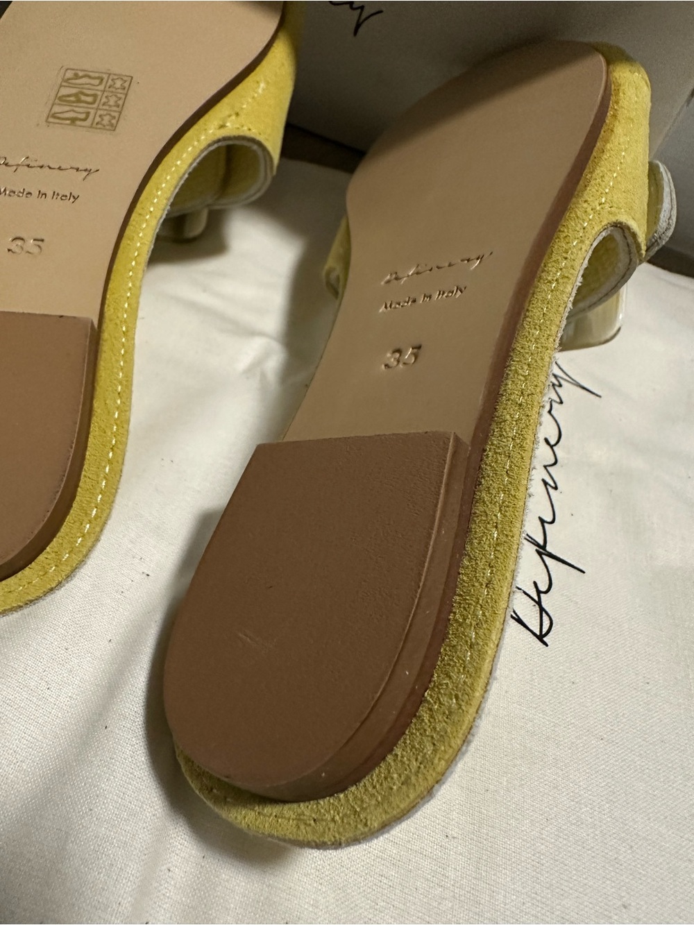 Definery pale Yellow loop open Leather Slide Sandals 35 made in Italy slhoes New - Picture 11 of 16